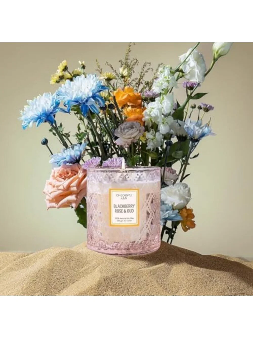 Rose & Oud Scented Candle - Long Burning 55 Hours, Natural Soy Wax, Perfect Gift